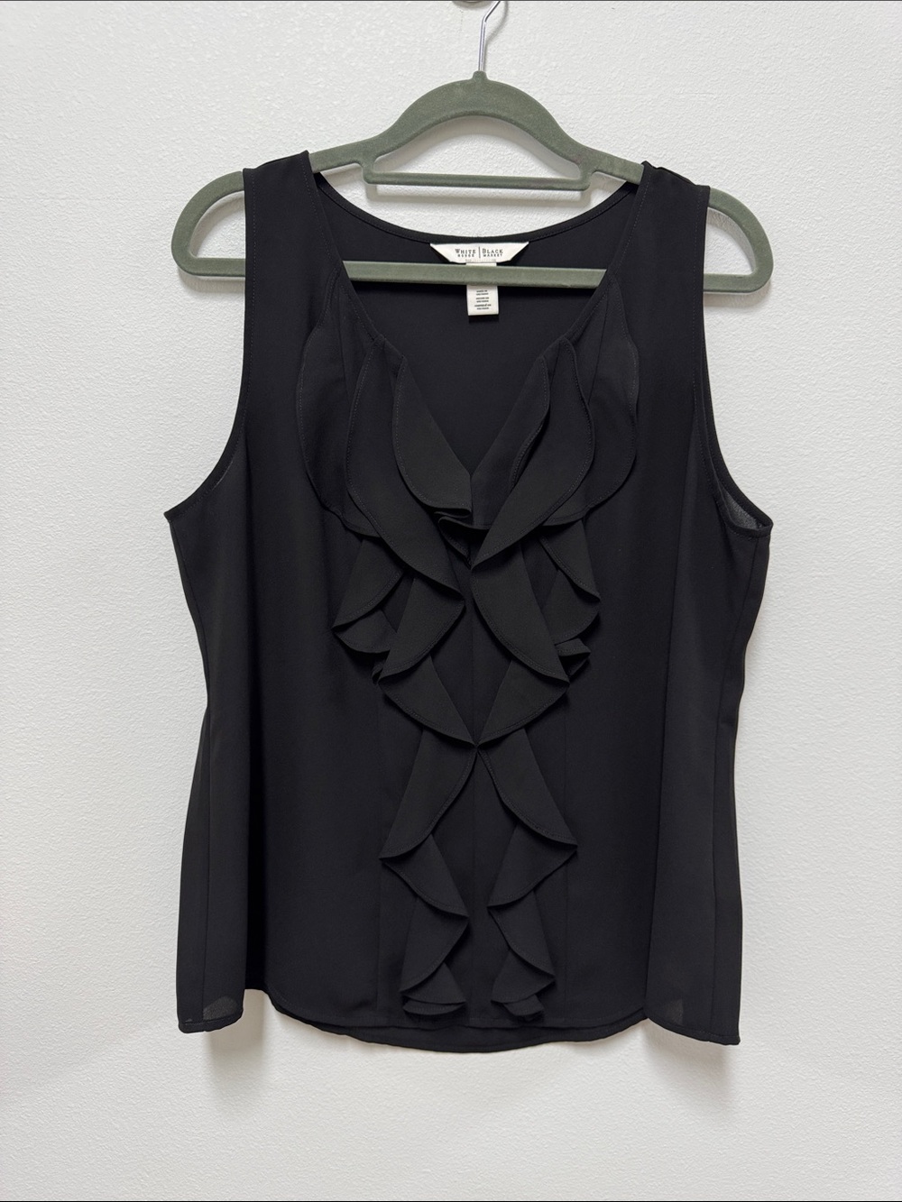 White House Black Market Black Ruffle Front Sleeveless Tank